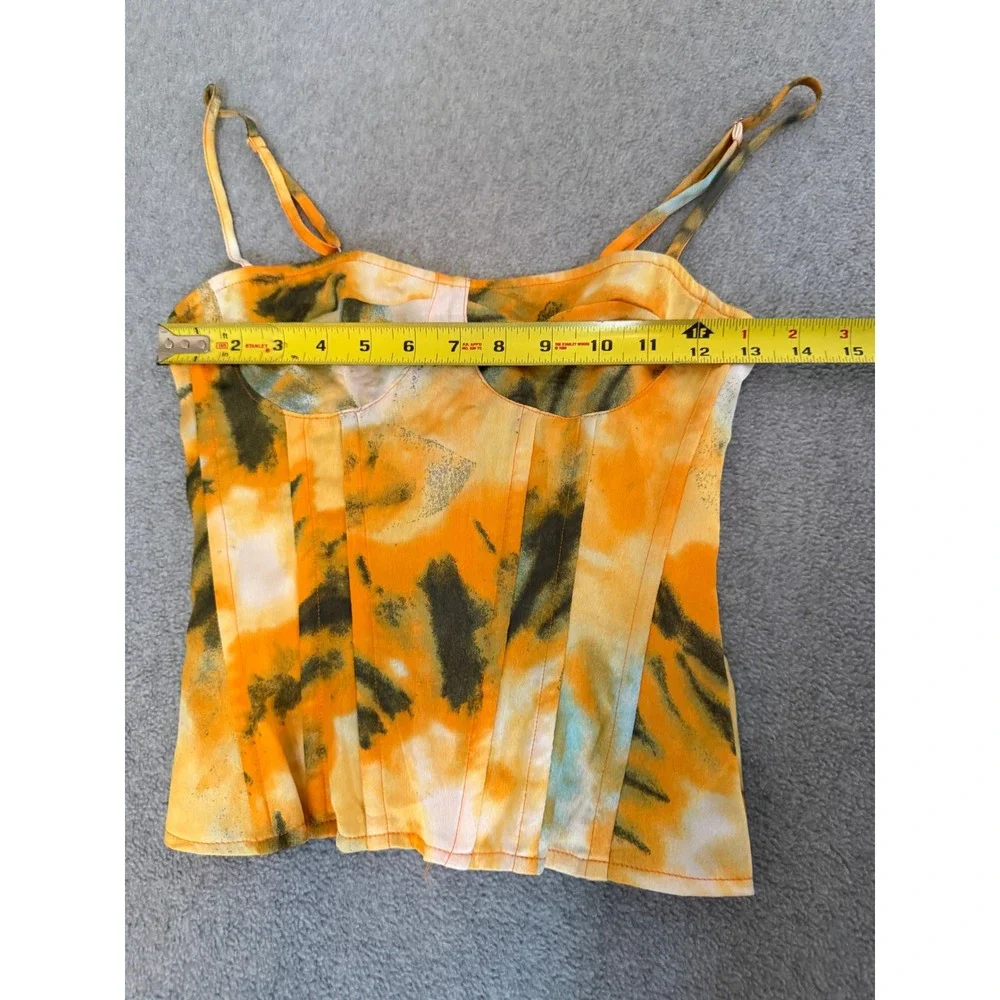 PrettyLittleThing Orange Green Tie Dye Corset Cami Top Zip Back Womens Size 4